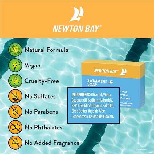 Newton Bay Swimmers Soap | All Natural Body and Face Wash Soap Bar | Gently Washes Away Chlorine After Swimming | Revitalizes Sensitive Skin | 5-Pack of 4 Ounce Soap Bars