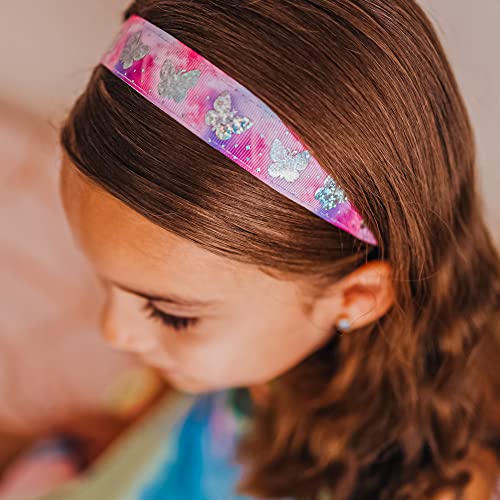 FROG SAC 6 Butterfly Headbands for Girls, Adjustable No Slip Glitter Hair Bands for Kids, Cute Little Girl Sports Head Bands, Sparkly Soccer Gymnastics Headband, Sparkle Hair Accessories