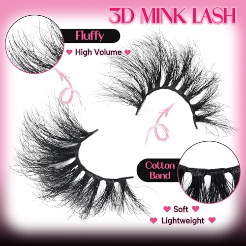 Veleasha 25mm 3D Mink Lashes - Dramatic Long Fluffy Eyelashes