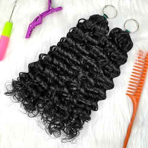 Gogo Curl Human Crochet Hair Knotless Invisible Feather Crochet Human Hair for Black Women 18 Inch Pre Looped Deep curly Wave Hair Extensions Natural Black 120g 100 Strands