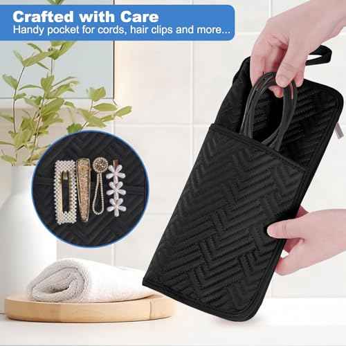 SITHON Hot Iron Holder & Mat, Heat Resistant Hair Tools Travel Bag Portable Hot Tools Organizer Cover Pouch for Curling Irons, Flat Irons, Hair Straightener and Styling Tools (Bag Only) (Black)