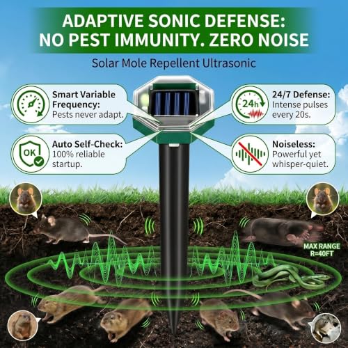 Jahy2Tech Solar Ultrasonic Mole & Gopher Repellent Stakes Outdoor Pest Deterrent
