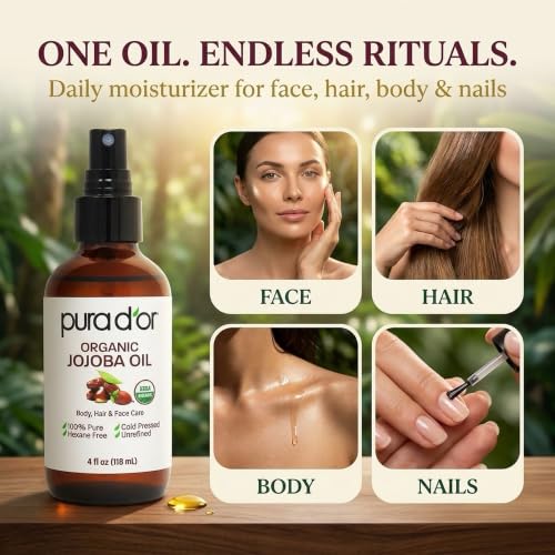 PURA D'OR Organic Jojoba Oil 16.9 oz USDA Certified