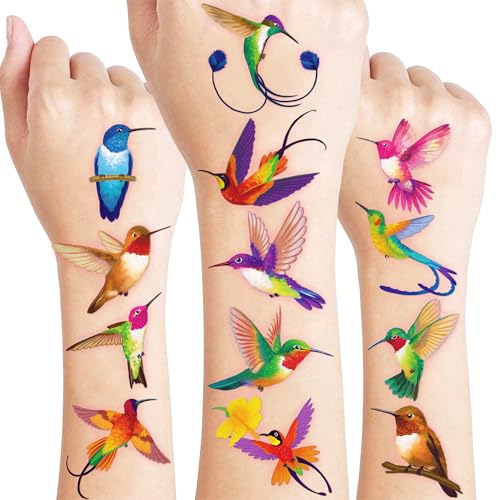 96 PCS Cute Hummingbird Pre-Cut Temporary Tattoos for Kids | Super Cute Hummer Bird Themed Birthday Party Favors, Supplies, Decorations, Fake Tattoo Stickers, School Rewards Prizes & Gifts Boys Girls