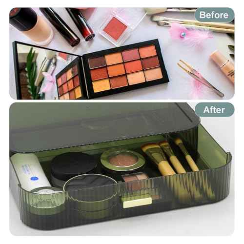 Makeup Organizer Drawers Stackable, Bathroom Vanity Organizers and Storage, Great for Cosmetics, skincare, Lipsticks, Nail Care (Green,1 Drawer)