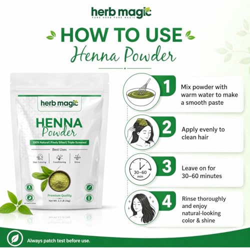 Herb Magic Pure Henna Hair Color Powder 1kg, 100% Natural Grey Coverage