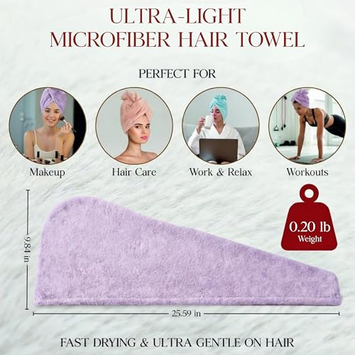 3 Pack Microfiber Hair Towel Wrap with Button, 26x10 Inch