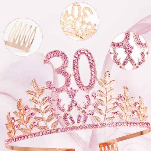 Birthday Sash Tiara Birthday Tiara Rhinestone Crown Rose Gold Birthday Queen Tiara Sash and Tiara for Women Birthday Decor Princess Tiara Cake Topper Crystals Hair Accessories for Party