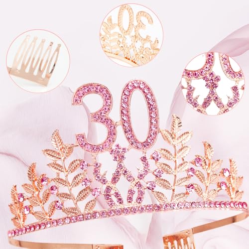 Rose Gold Birthday Queen Tiara and Sash Set with Rhinestones