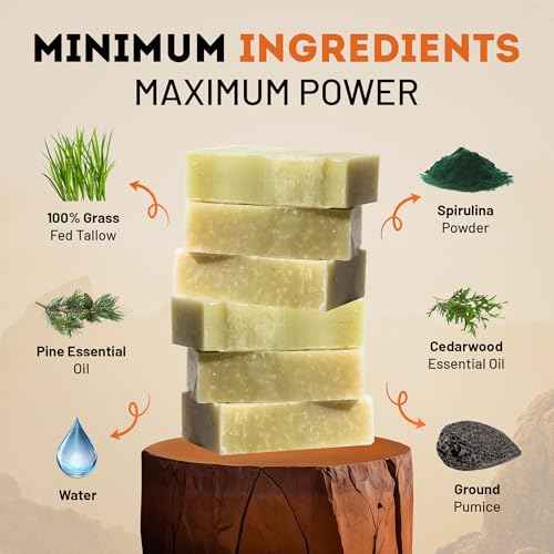 Beast Mode Soap for Men, Paleo Pine, Single Bar ? Natural Grass-Fed Tallow Bar Soap, Exfoliating Sand Blend, Handcrafted, Non-Toxic