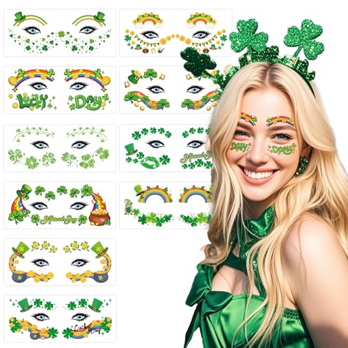 St Patricks Day Temporary Tattoos - Shamrock And Clover Designs for Kids & Adults, St Patty's Day Party Favors With Face Tattoo Stickers Saint Patricks Day Accessories for Gifts
