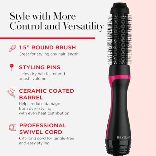 REVLON One-Step Root Booster Hot Air Brush Styler and Dryer, Revive Styles and Add Volume to hair with this Dryer Brush, 1 ¨ö inch Barrel (Black)