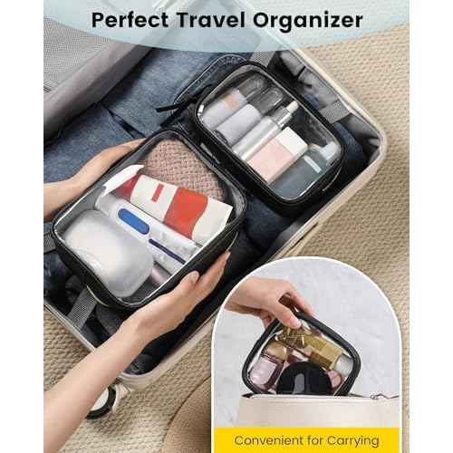 Vorspack Travel Makeup Bag - 3 Pack Travel Toiletry Bag for Women Clear Cosmetic Bag Makeup Organizer Zipper Pouch for Travel Essentials Storage - Black