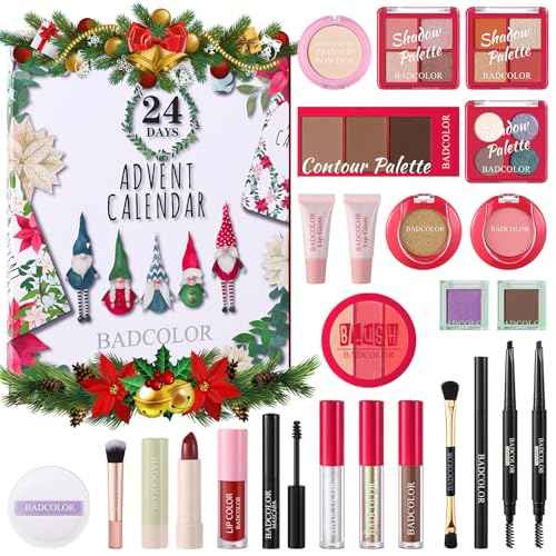 Makeup Advent Calendar 2025, 24 Days Christmas Countdown Calendar Surprise Gift Kit, Xmas Holiday Festival Cosmetic Starter Makeup Set with 24 Beauty Boxes for Women Girls Teens