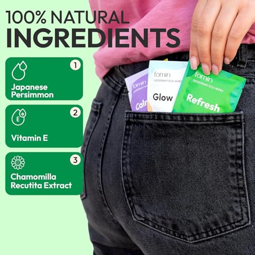 FOMIN Travel Deodorant Wipes - 100 Count, pH Balanced, Biodegradable