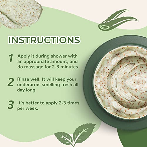 Armpit Detox Scrub 8.8 oz with Peppermint, Aloe Vera and Walnut Shell Powder, Underarm Scrub Helps on Removing Odor, Deep Cleanse & Exfoliating, also for Legs, Knee, Feet, Hands Whole Body