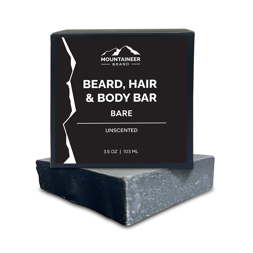 Mountaineer Brand Beard, Hair and Body Bar | Men's Bar Soap for Women too | All Natural Beard Shampoo & Conditioner | Face Wash | Body Scrub | For Sensitive Skin | Handcrafted Unscented 4oz