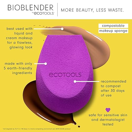 EcoTools Bioblender Makeup Sponge, Compostable Makeup Blender, For Liquid & Cream Foundation, Sustainable, Seamless Application, Eco-Friendly Beauty Sponge, Cruelty-Free & Latex Free, 1 Count