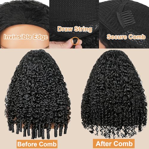 Burmese Curly Half Wig Human Hair Glueless 14" | 3-in-1 Drawstring