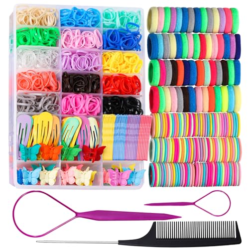 Teenitor Elastic Hair Ties, Hair Accessories for Girls, Colorful Baby Elatic Hair Bands Set with Hair Clips