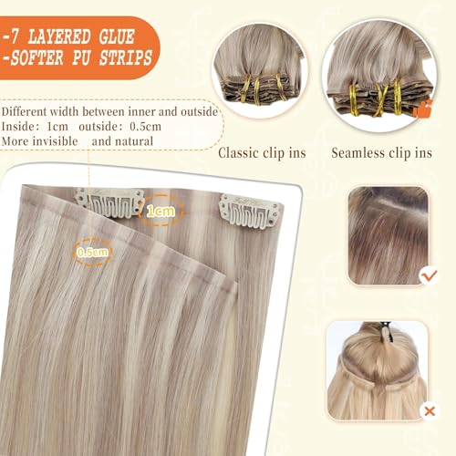 Full Shine Clip In Hair Extensions Human Hair Blonde 18 Inch 120G