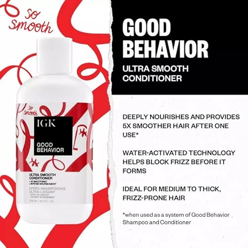 IGK GOOD BEHAVIOR Ultra Smooth Conditioner | Frizz Control + Hydrates + Shine | Vegan + Cruelty Free |