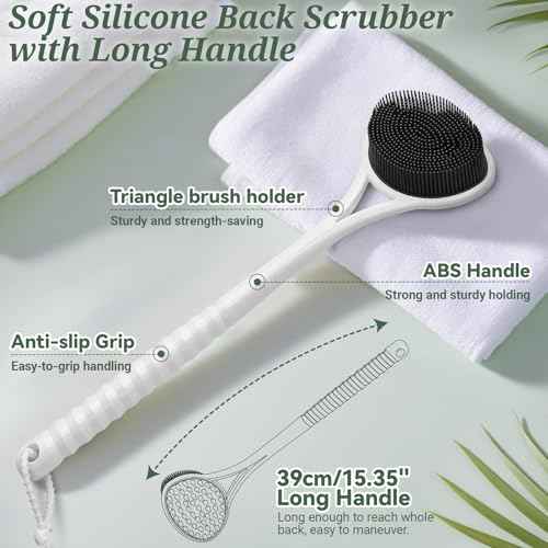 Silicone Back & Body & Face Scrubbers Set 4PCS, 15.35¡¯¡¯ Soft Back Scrubber for Dual-Side Usage, Easy-to-Hold Bath Glove Body Scrubber Face Scrubber for Good Foaming & Deep Cleaning(Black)