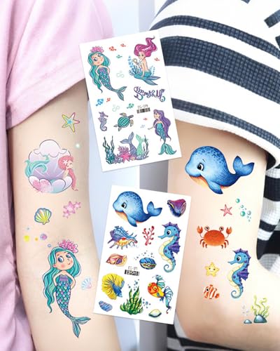 Glitter Tattoos for Kids - 120 Mermaid & Unicorn Temporary Tattoos