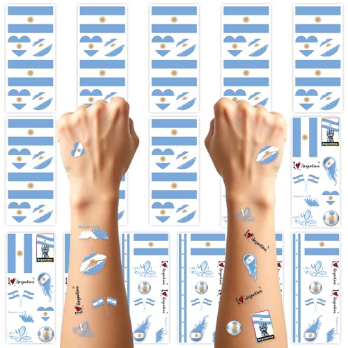 Argentina Flag Temporary Tattoos - 16 Sheets for Football Events