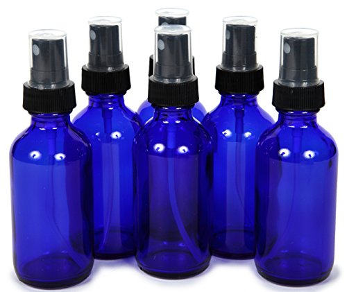 Vivaplex 6 Pack 2 oz Cobalt Blue Glass Bottles with Fine Mist Sprayers for Essential Oils