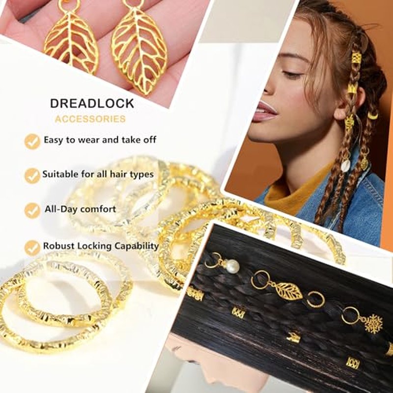 260 Pcs Gold Hair Jewelry for Braids & Dreadlocks