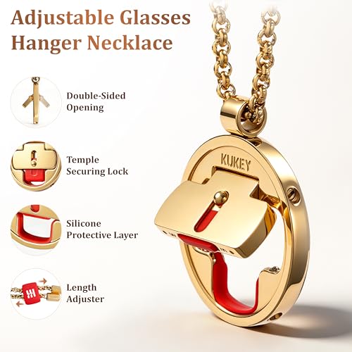 KUKEY Gold/Red Eyewear Necklace Holder for Sunglasses & Glasses