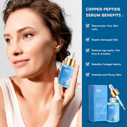 ANAI RUI Copper Peptides Serum for Face -Ghk-Cu Peptide Serum + Hyaluronic Acid - Reduces Fine Lines & Wrinkles, Plumping and Radiant Skin, 1.fl.Oz
