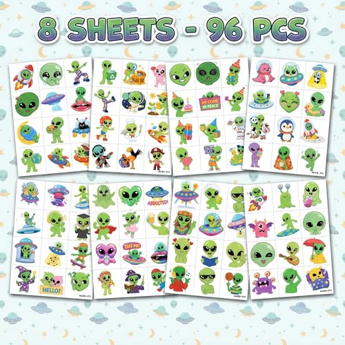 96 Cute Alien Temporary Tattoos for Kids | Space Party Favors