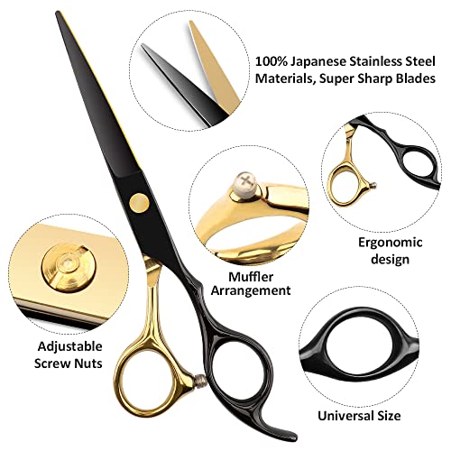 Professional Black Gold Hairdressing Teeth Scissors Stainless Steel Barber Hair Cutting Sets Salon Multifunctional Thinning Straight Shears Tools for Mother Father's Gift