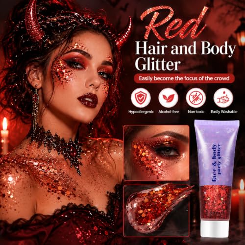 Go Ho Red White Blue Body Glitter Gel Set for 4th of July, 3 Colors with Sequins - Safe, Long-Lasting, Vegan Body Makeup