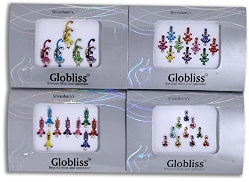 Crystal Indian Bindis 4 Pack - Colorful Face Gems Sticker