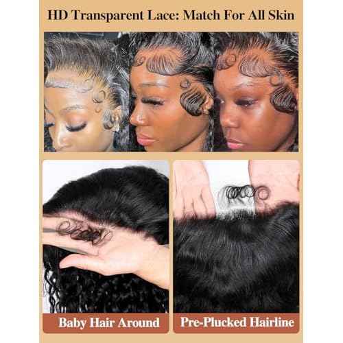 30 Inch 13x6 Deep Wave Lace Front Wigs Human Hair 200 Density Hd Transparent Lace Frontal Wigs Human Hair Pre Plucked with Baby Hair Glueless Deep Curly Wig for Women Natural Color