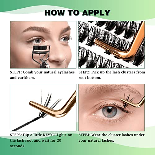 KEYYOU 300pcs Lash Clusters 40D 0.07D 13mm DIY Eyelash Extensions