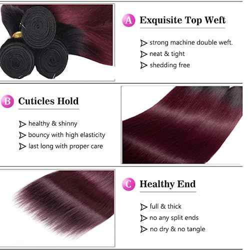 1B99j Bundles Burgundy Straight Human Hair Bundles Brazilian Virgin Human Hair 18 20 22 inch Two Tone Black To Burgundy Bundle Double Weft 1B99j Straight Hair Extensions