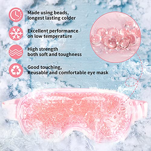 Cooling Eye Mask with Gel Bead, Reusable Cold Compress Ice Pack Sleeping Eye Cooling Pads for After Eyelid Surgery, Puffiness, Puffy Eyes, Headache, Migraine Relief (Pink)