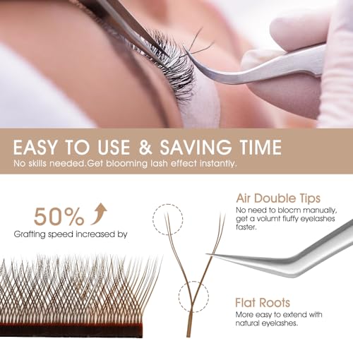 4D YY Eyelash Extension Colored 0.07mm C Curl 8-14mm Mixed Tray Premade Fan 2D Y Shape Volume Lash 12 Rows Color Lashes (8-14 MIX, Brown, 0.07 C)