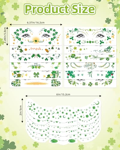 St. Patrick's Day Temporary Tattoos - 18 Waterproof Shamrock Stickers