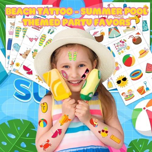 96pcs Beach Pool Temporary Tattoos for Kids