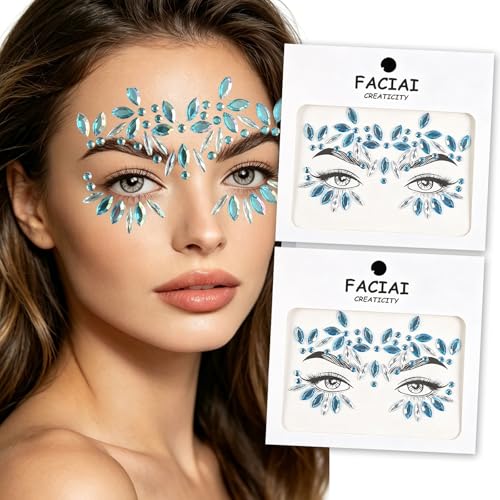 Blue Flower Rhinestone Face Gems Stickers - Festival Rave Makeup (2 Sheets)