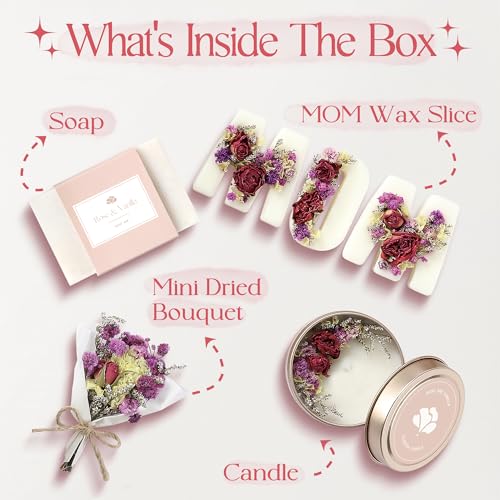 Mother¡¯s Day & Birthday Basket for Mom ? Luxury Gift Box with Candle, Ready to Gift Floral Keepsake, Thoughtful Mom Present from Daughter or Son