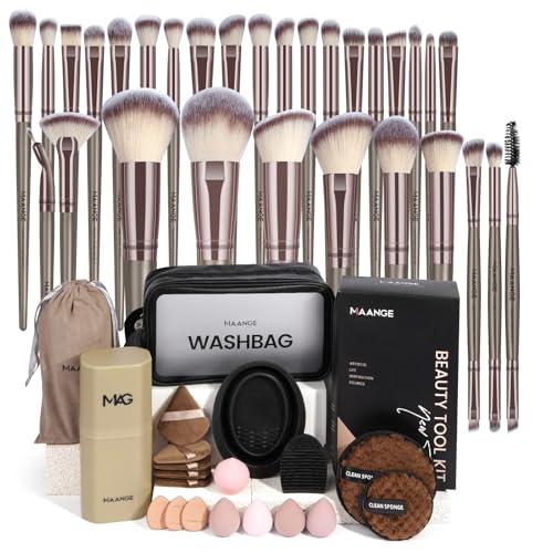 MAANGE 51-Piece Makeup Brush Set with Sponges & Storage Pouch