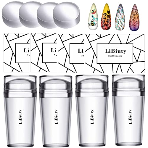 LiBiuty Nail Art Stamper Kit, 4pcs Silicone Nail Stamper 4pcs Nail Scrapers 4pcs Extra Stamper Heads French Tip Nail Stamp Set for French Manicure Home DIY Nail Salon