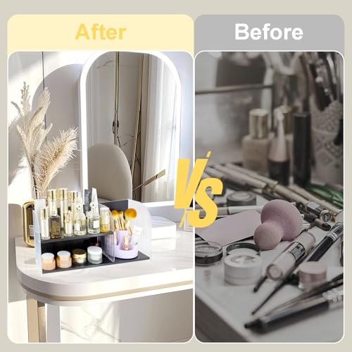 2-Tier Acrylic Makeup Organizer & Skincare Storage Cabinet Countertop Bamboo Desktop Organizer for Cosmetics, Skincare, and Essentials -Black