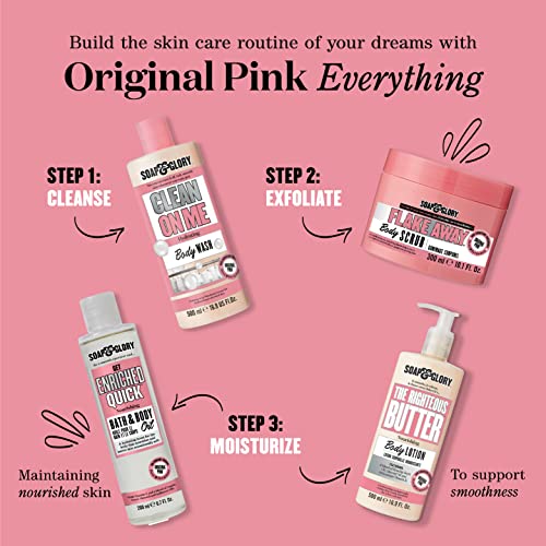 Soap & Glory Original Pink Clean On Me Body Wash - Rich, Creamy Shower Soap with Built-In Body Lotion for Maximum Hydration - Bergamot & Rose Scented Moisturizing Body Wash (75ml)